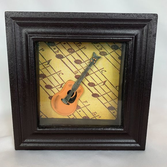 Framed Guitar and Saxophone Shadowboxes Glass Front Brown Trim Vintage - Picture 2 of 12